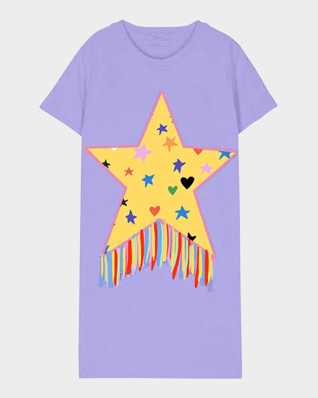 Girl's Fringed Star T-Shirt Dress, Size 4-10